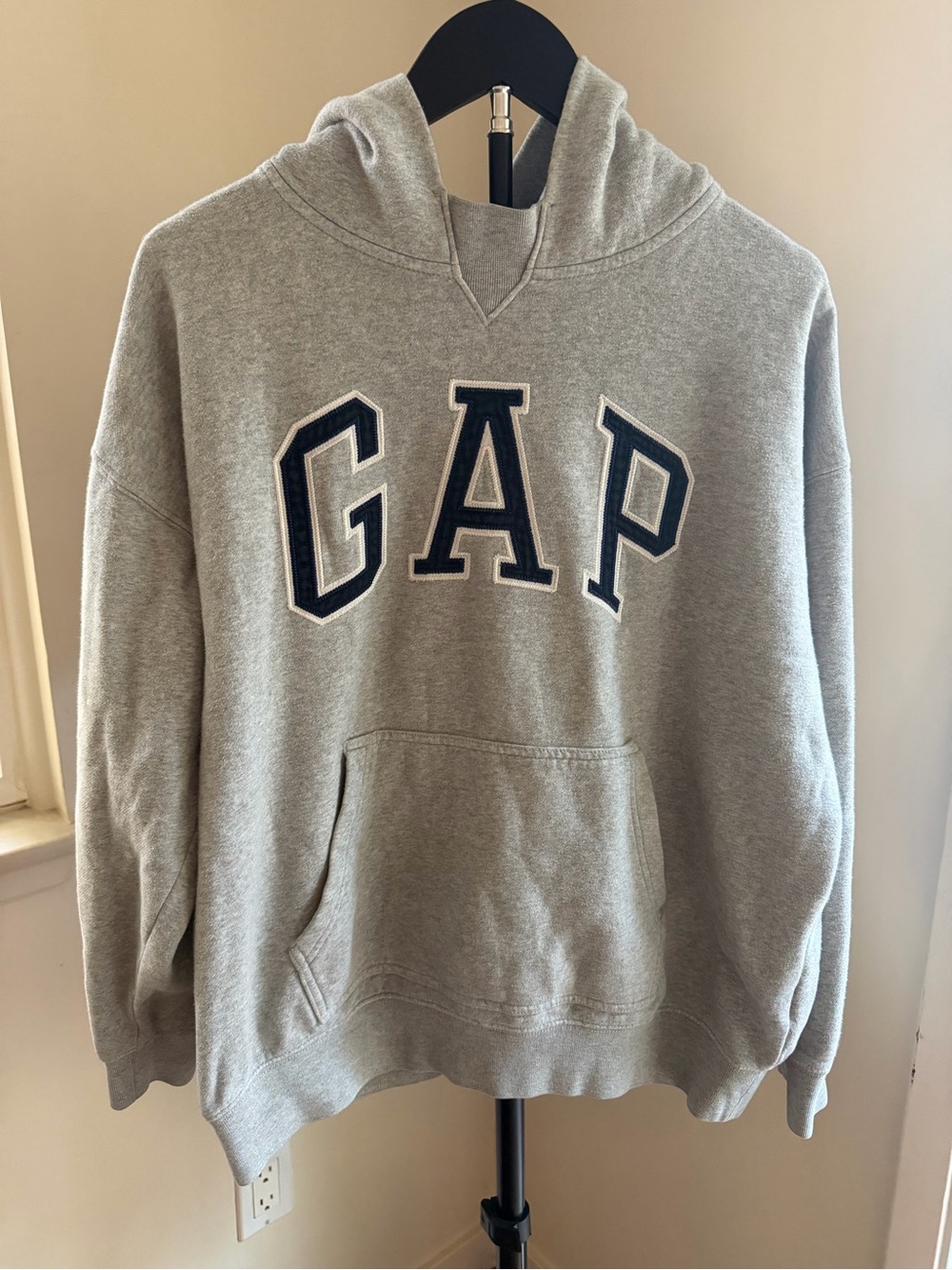GAP Light Gray Hoodie with Navy Lettering